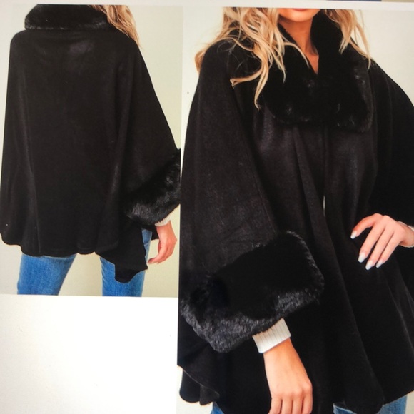 montrez Jackets & Blazers - One Only!  Host Pick!!  GORGEOUS Black Faux Fur Trimmed Cape! M L